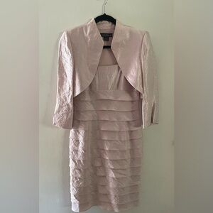 Jessica Howard Pale Pink Midi Dress with Matching Bolero Jacket Size 4P